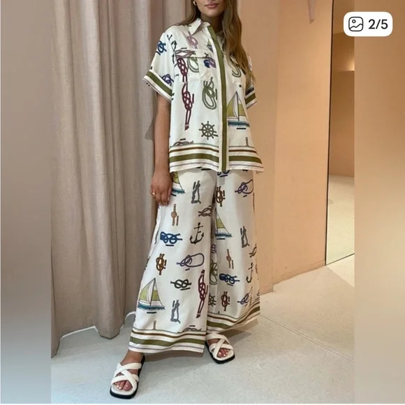 ALEMAIS Ships Ahoy Sailing Set Camp Shirt And Pants Aus 8 Or Size Small - Picture 3 of 7